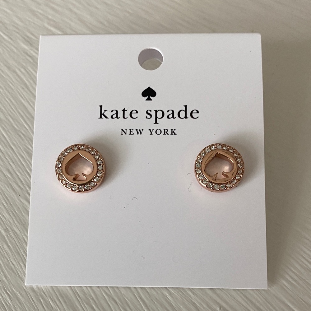 Kate Spade Rose Gold Spot the Spade Pave Halo Heart Earrings with Dust bag - Picture 5 of 14